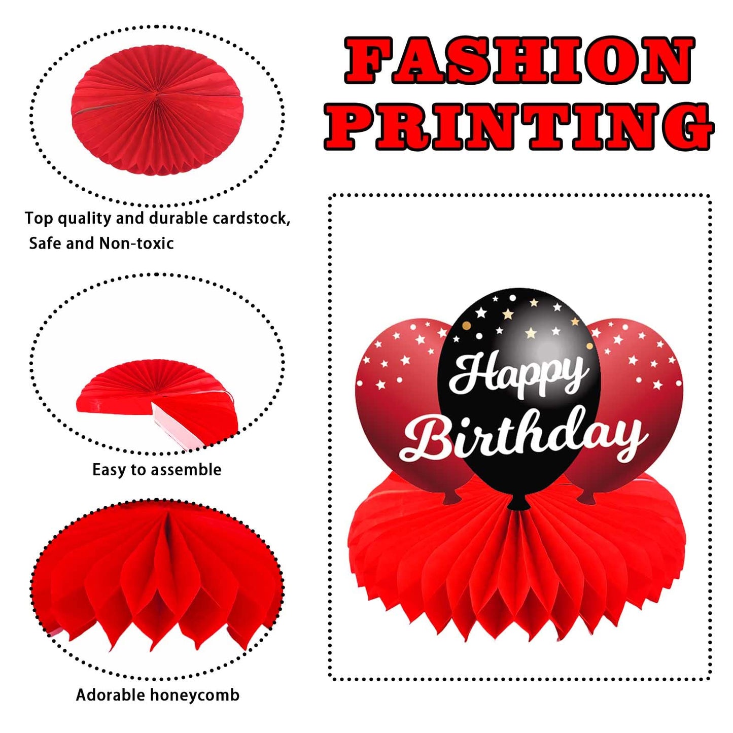 Happy 31St Birthday Red And Black Table Honeycomb Centerpieces Balloons Theme Decor Table Decorations Table Toppers For Girls Women Princess 31 Years Old Birthday Party Bday Supplies Background Gold