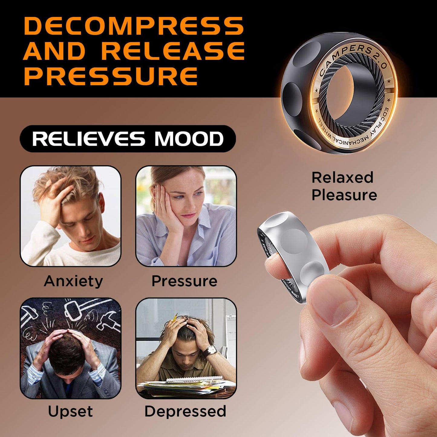 Fidget Spinner For Stress Relief - Diy Magnetic Fidget Ring With Engaging Sounds, Edc Stainless Steel Toys For Adults & Teens, P