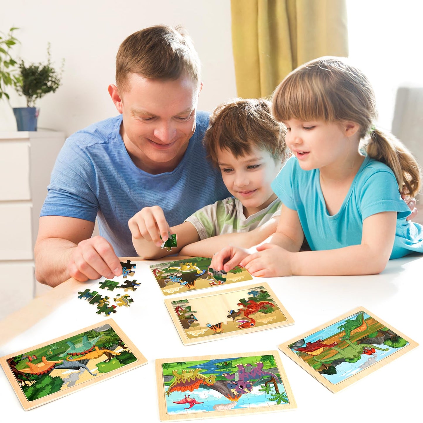 Wooden Puzzles Dinosaur Toys For Kids Ages 3-5, Set Of 4 Packs With 20-Piece Wood Jigsaw Puzzles, Preschool Educational Brain Teaser Boards For Boys And Girls 3 4 5 6 Years Old
