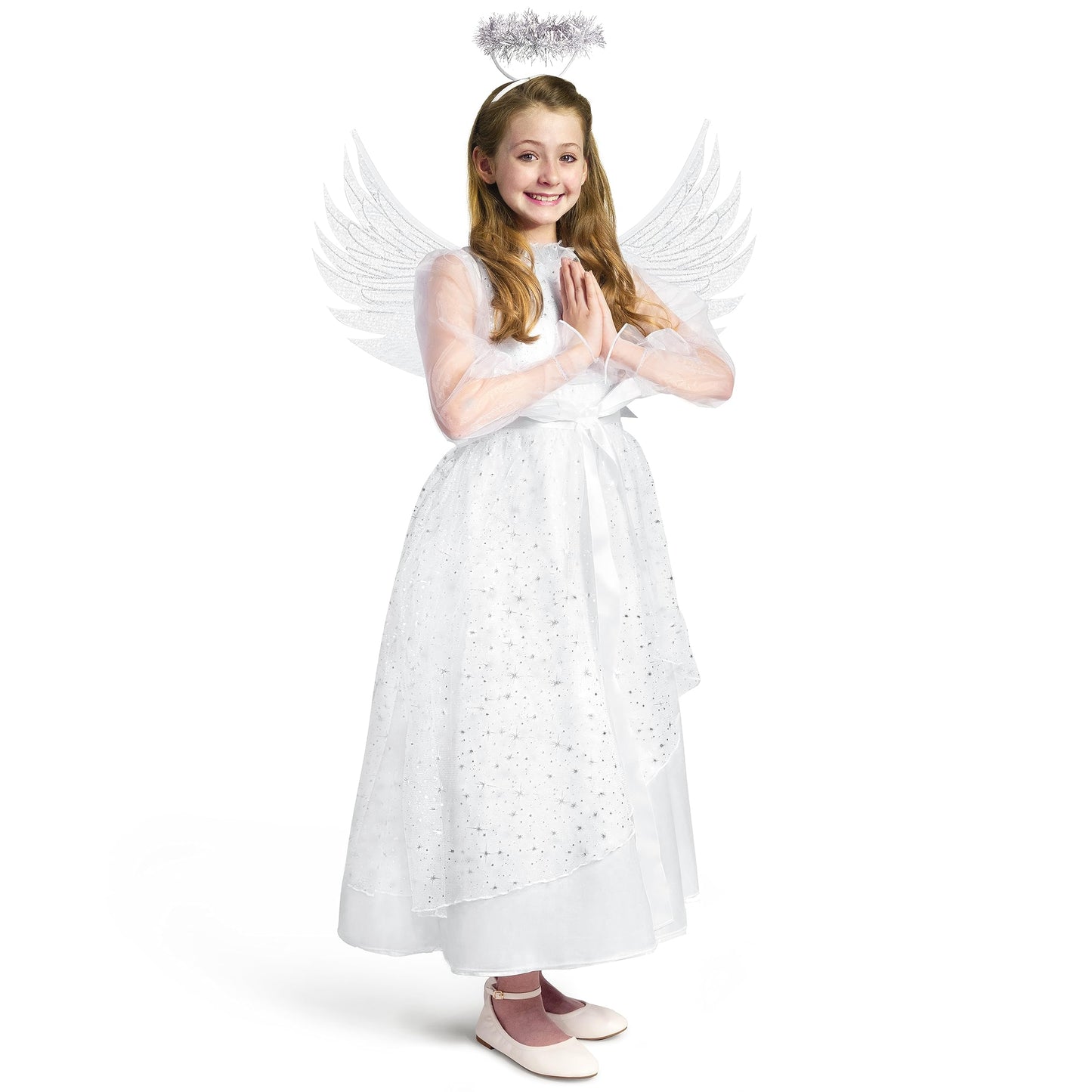 Spooktacular Creations Halloween Angel Costume Girls, Kids Princess Dress Toddlers Tulle Angel Set With Accessories For Halloween Role Play Parties, White, Small(5-7 Yrs)