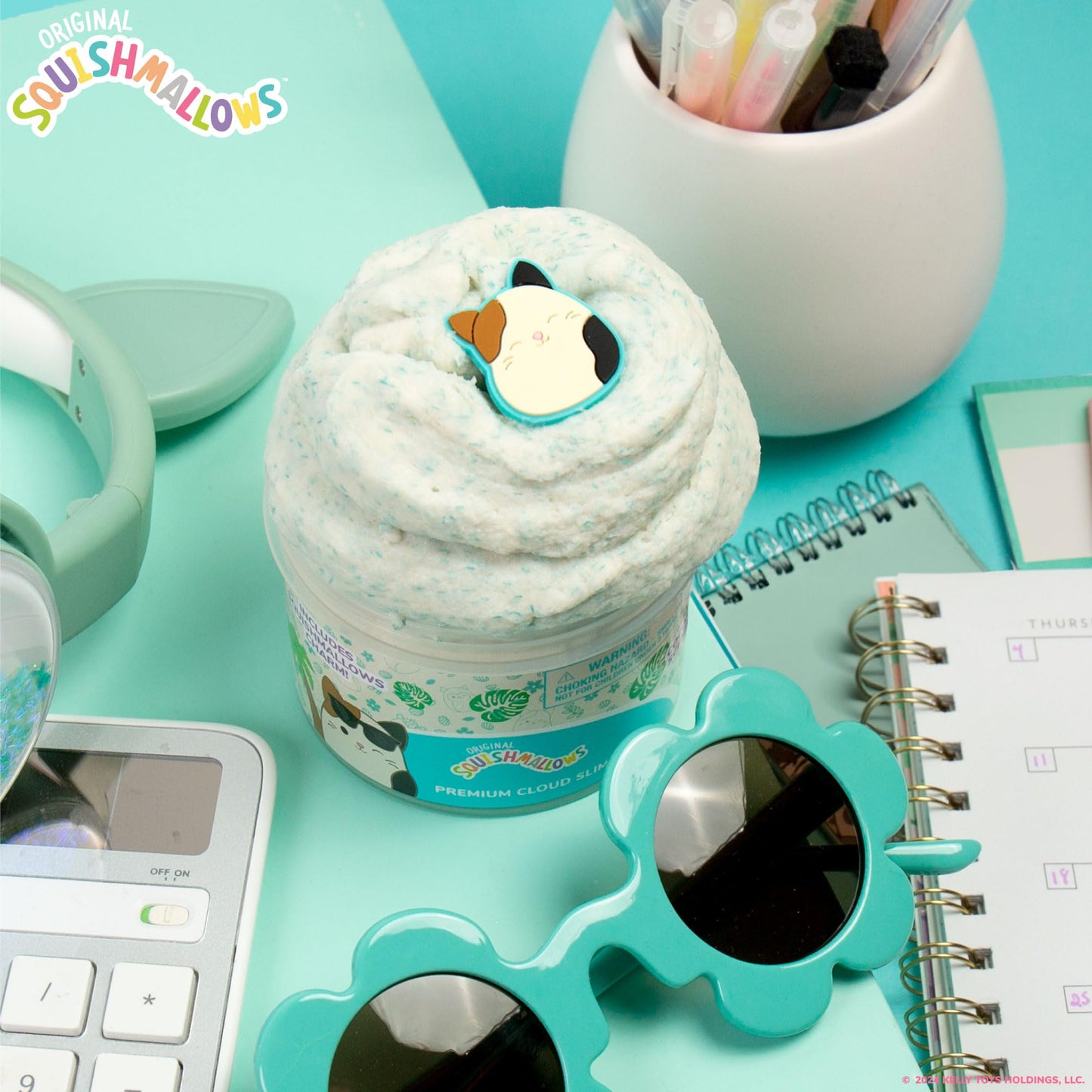Original Squishmallows Cam The Cat Premium Coconut Scented Slime, 8 Oz. Scented Slime, 2 Fun Slime Add Ins, Fluffy Slime, Pre-Made Slime For Kids, Great 6 Year Old Toys, Super Soft Sludge Toy