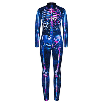 Remimi Skeleton Skin Costume For Boys Girls Zipper Halloween Stretchy Skull Bodysuit Jumpsuit Starry 9-10 Years