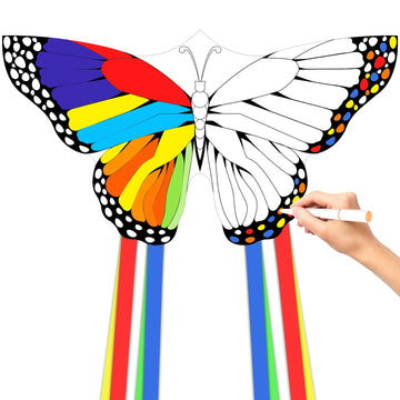 Diy Butterfly Kids&Adults Kite,Kites For Kids Ages 4-8,Paintable Kite,With 300Ftstring And Marker(12-Count) By Simxkai