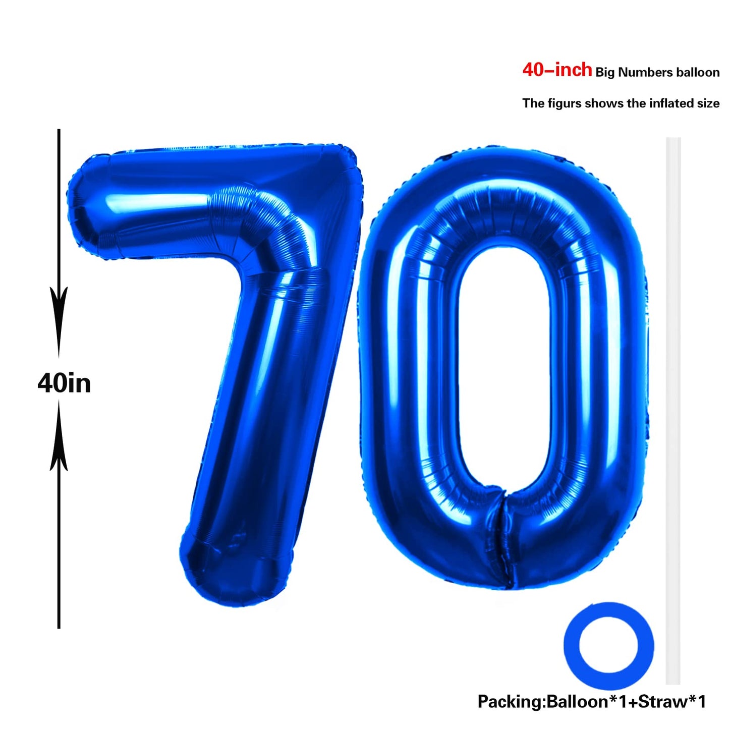 40 Inch Number 70 Balloon Blue Jumbo Giant Big Large Number 70 Foil Mylar Blue Balloons 70Th Birthday Party Anniversary Decorati