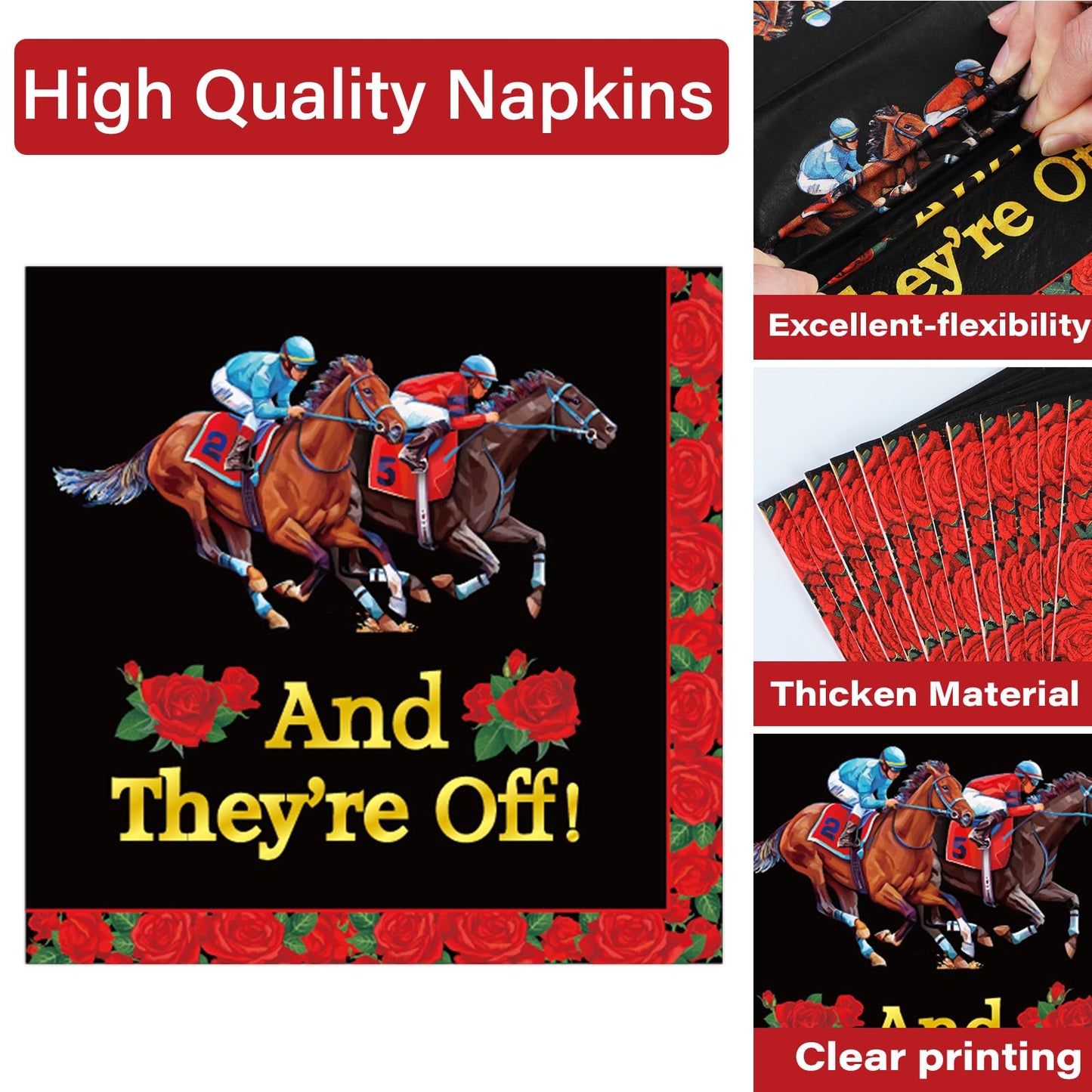 Qyeahkj 100Pcs Derby Day Plates And Napkins Party Supplies Horse Racing Tableware Set Kentucky Party Decorations Favor Racing Ho