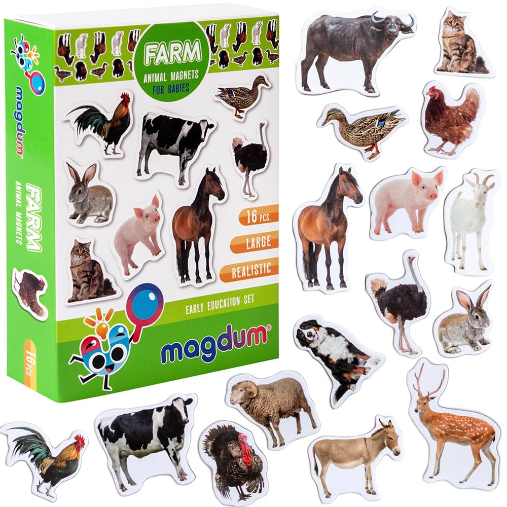 16 Fridge Magnets For Toddlers Magdum - Farm Photo Kids Magnets For Fridge - Toddler Magnets For Refrigerator - Magnetic Animals - Fridge Magnets For Kids - Animal Magnets - Toddler Fridge Magnets