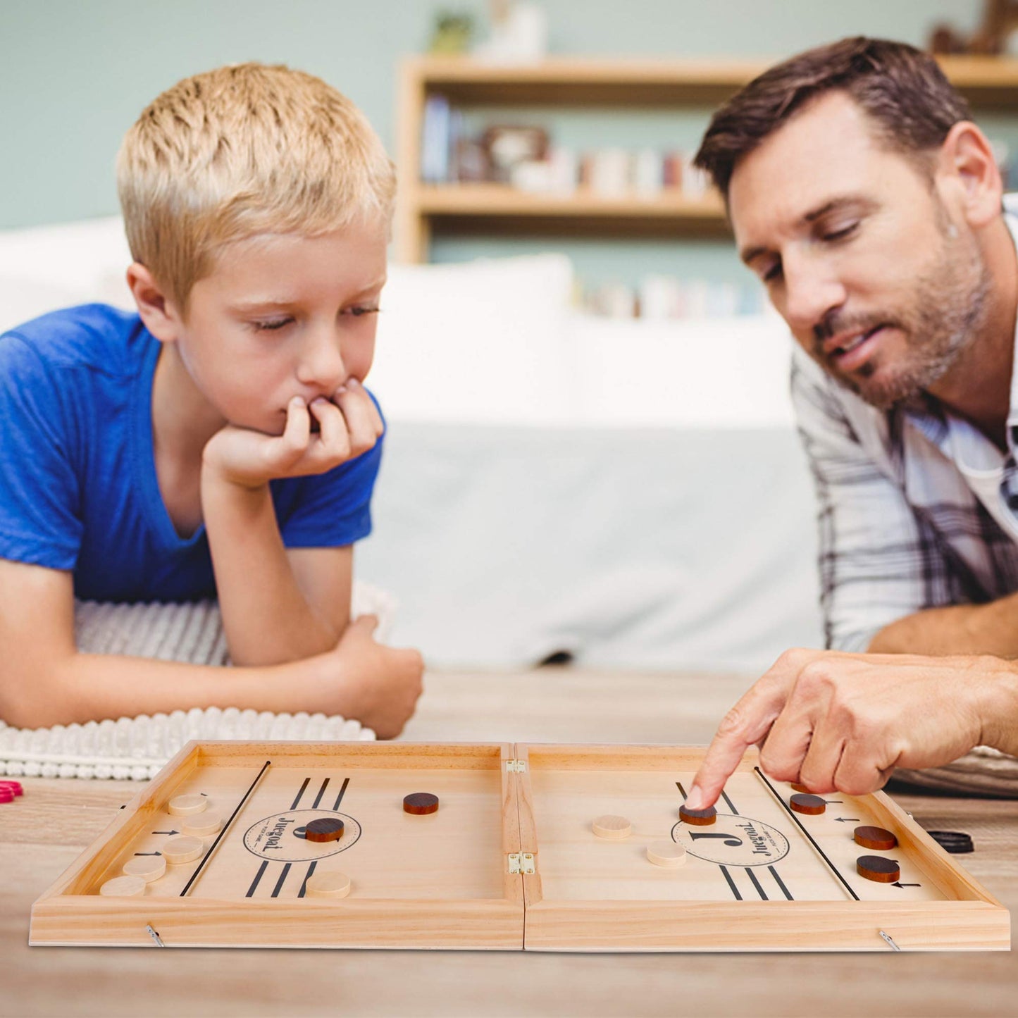 Juegoal 4-In-1 Wooden Fast Sling Puck Set For Kids And Adults, Chess, Checkers, Tic Tac Toe Games, Travel Portable Folding Tabletop Chess Board Game Sets, Interactive Families Toys