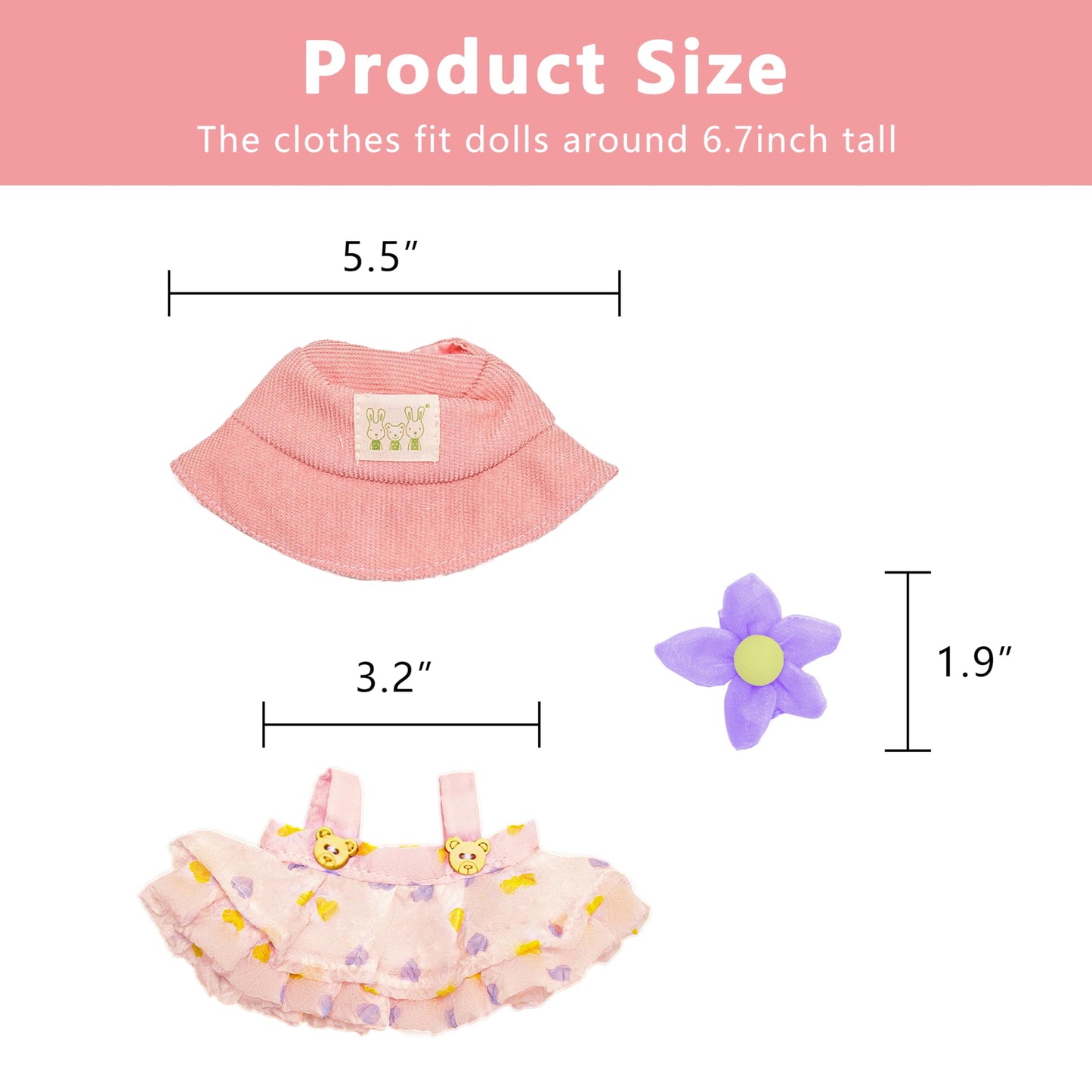 Satakara Doll Clothes Set for 17cm Dolls (6.7 inch) - Kawaii Purple Flower Outfit with Matching Hat  Party Clothing Accessories (STK03)