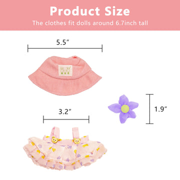 Satakara Doll Clothes Set for 17cm Dolls (6.7 inch) - Kawaii Purple Flower Outfit with Matching Hat  Party Clothing Accessories (STK03)