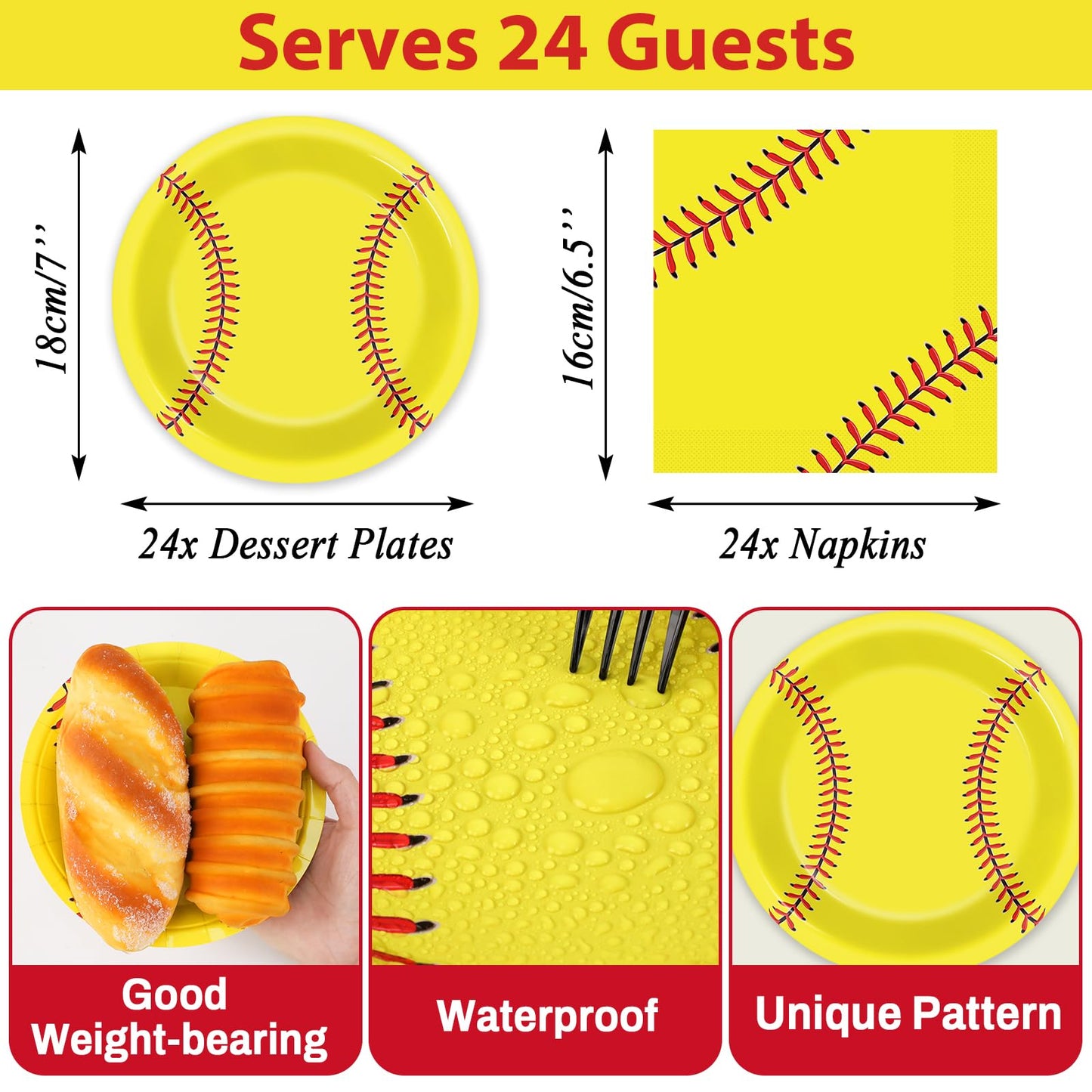 Qyeahkj 24 Guests Softball Party Decorations Paper Plates And Napkins Tablecloth Set Softball Disposable Birthday Party Tablewar