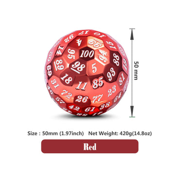 DNDND Single Metal D100 Polyhedral Dice Set Red 100 Sided Die with Metal Case and Velvet Pouch(Red with White Number)