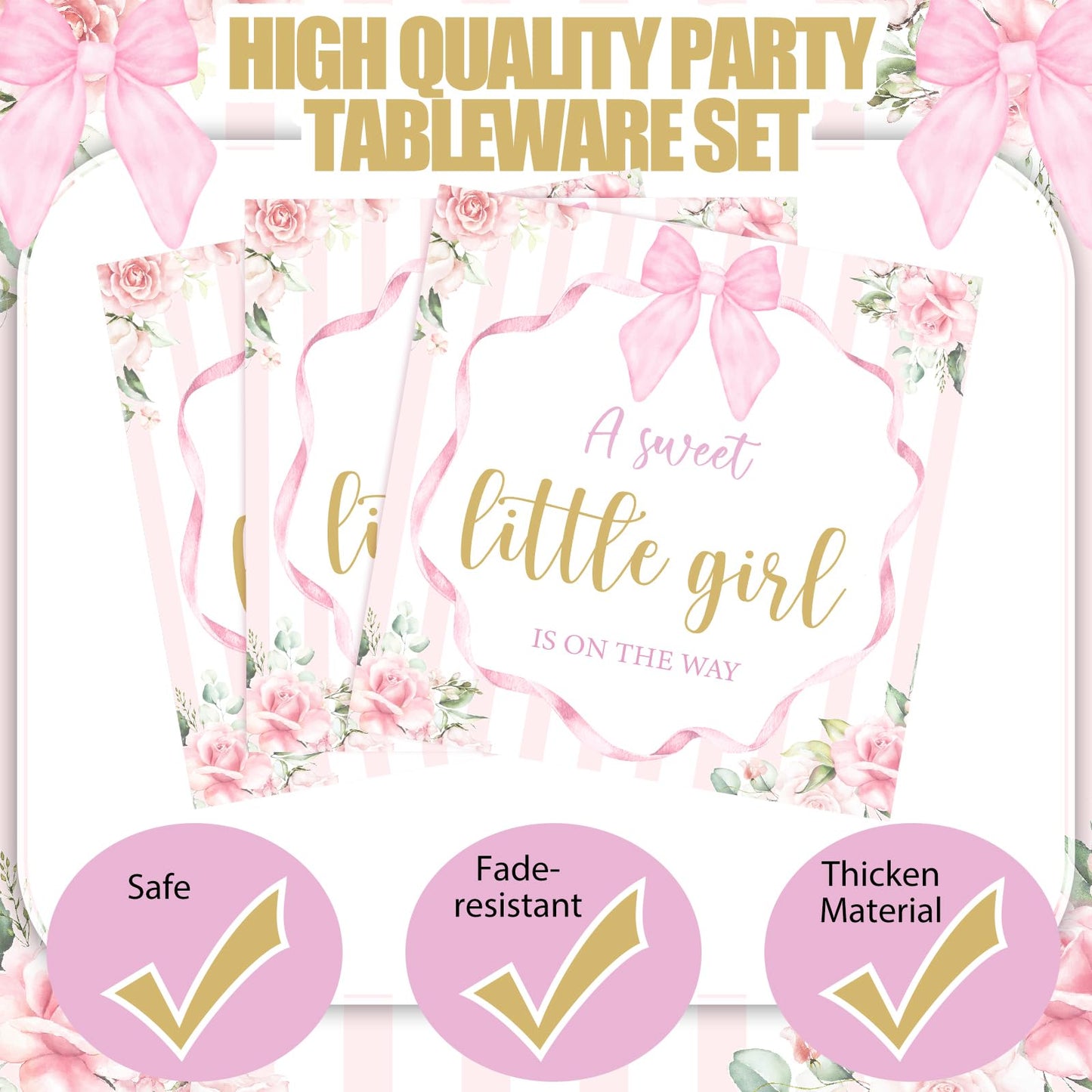 Sunnyray 96 Pieces Baby Shower Plates and Napkins Party Decorations Supplies Baby Shower Party Dessert Plates Napkins Forks for