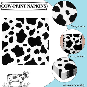 Durony 72 Pack Cow Party Napkins Cow Print Animal Cloth Napkin 3-Layers Farm Animal Party Napkins For Cow Print Birthday Tablewa