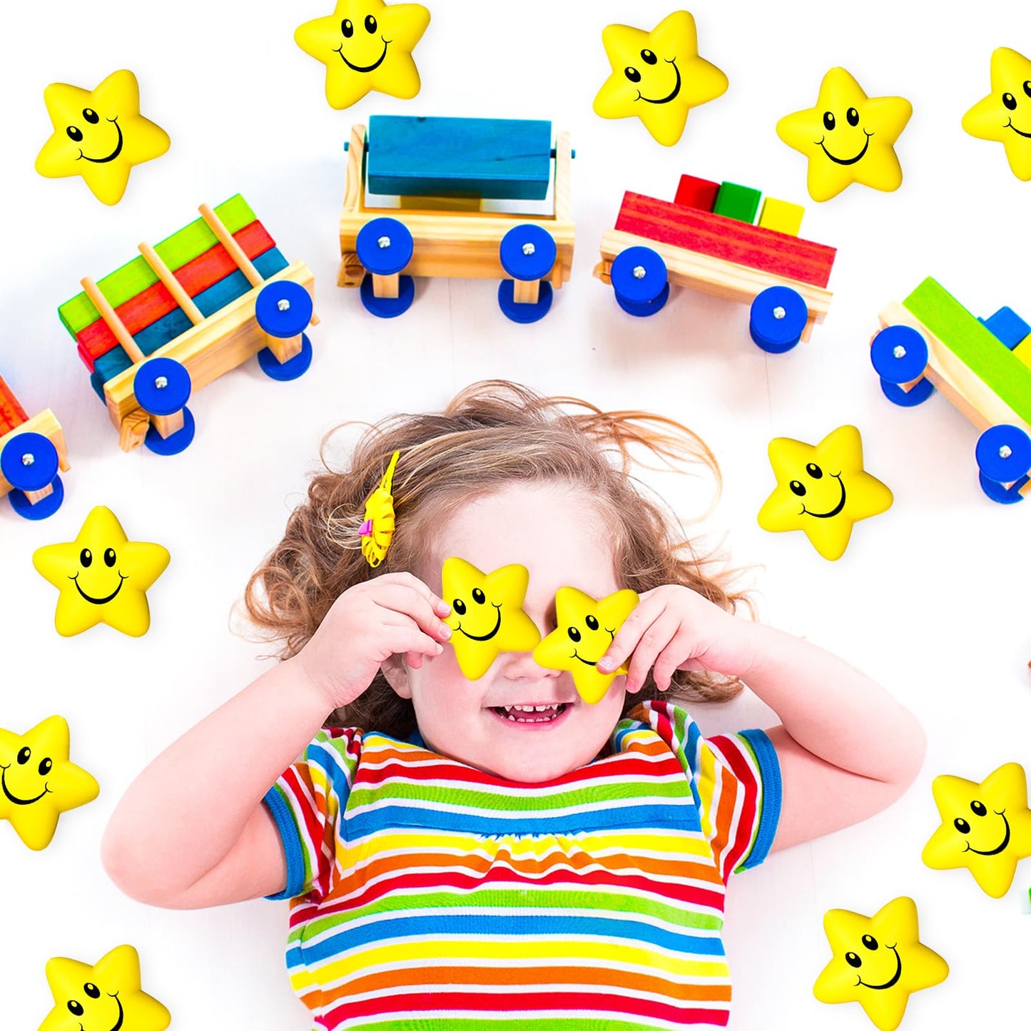 Sumind 30 Pcs Star Stress Balls Smile Face Foam Squeeze Balls 2.16 Inch Foam Squeeze Star for Stress Relief Classroom Carnival Reward Anxiety Fidget Sensory Supplies(Yellow)