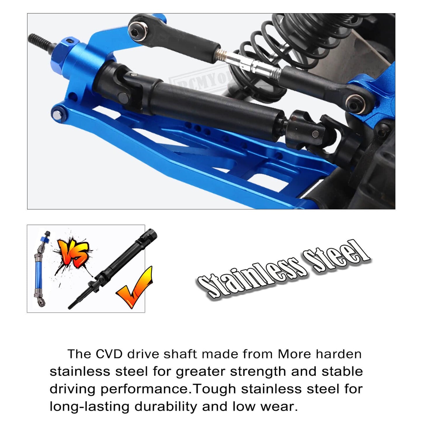 RCMYou Alloy Caster Block&Steering Blocks&Rear Stub Axle Carriers Stainless Steel Drive Shaft Axles CVD Upgrades Part for 1/10 S
