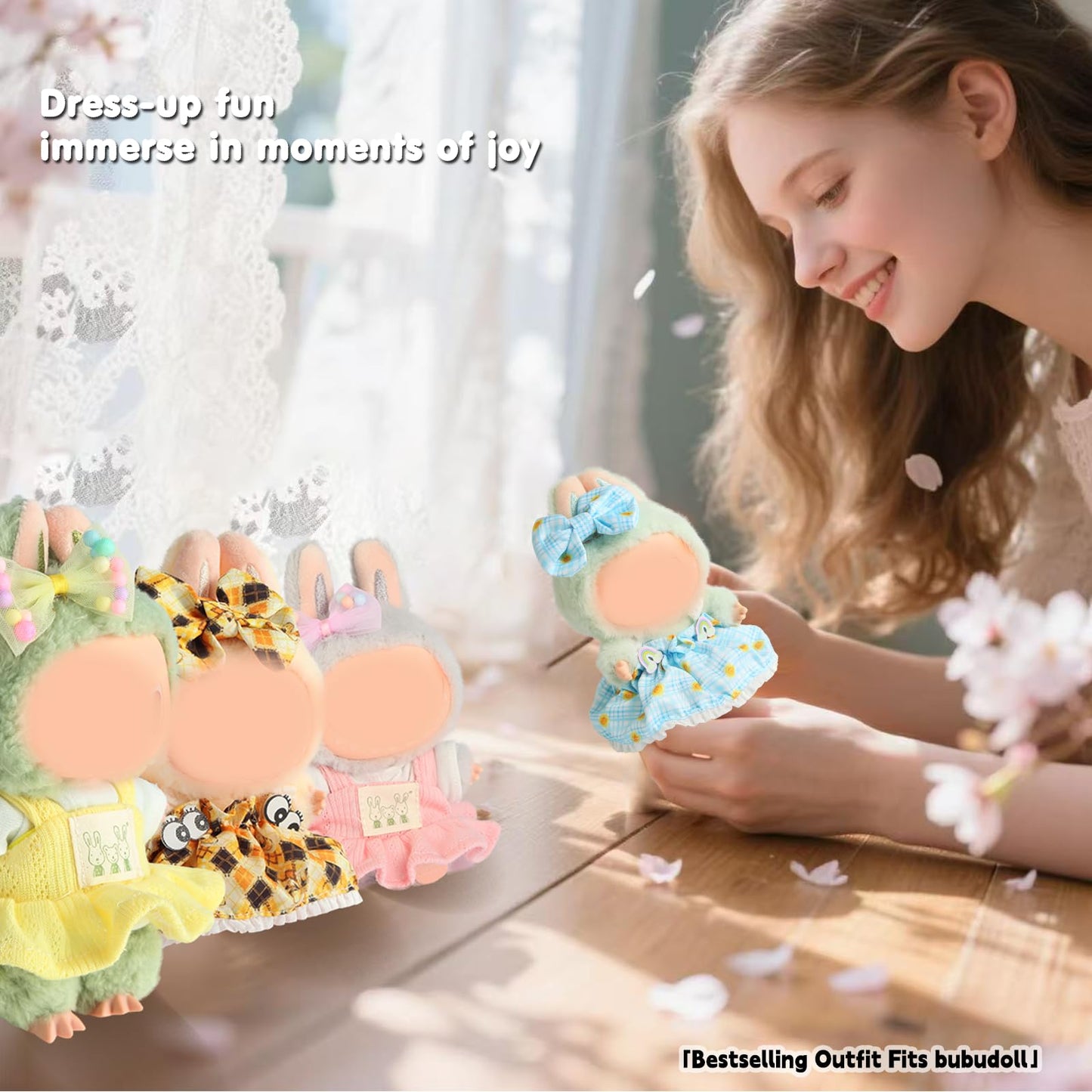 Ciunura 2025 Clothes for bubudoll(No Dolls Included)  Designed for bubuclothes  Can Be Used to Change Outfit for Your 15&17cm Dolls(Blue and White Plaid Dress 2pc Set)