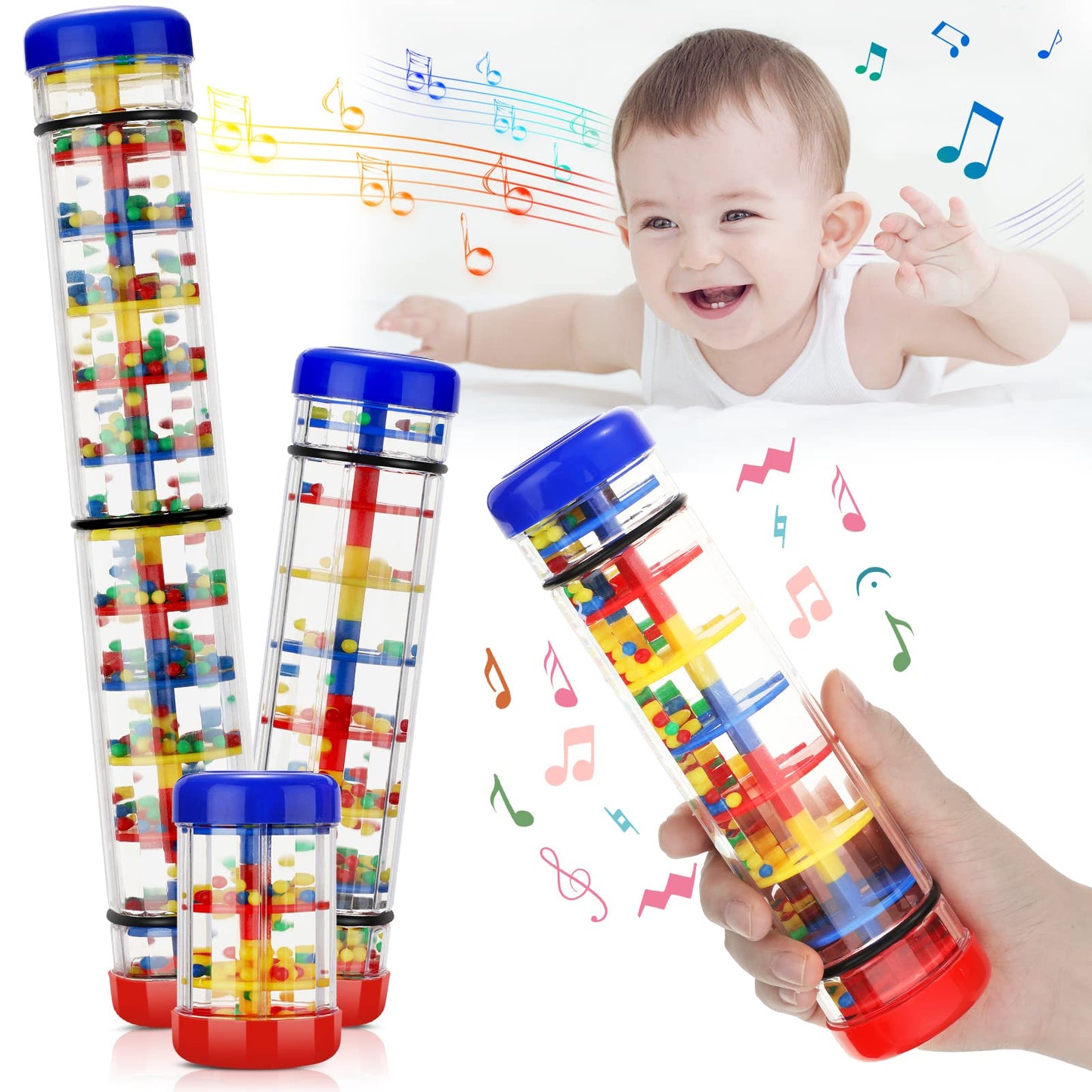 Leitee 3 Pieces Rainmaker Rain Stick for Baby Shaker Sensory Auditory Musical Instrument Rattle Tube Plastic Toy for Boys and Gi