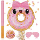 Zhanmai Pink Donut Pinata with String, Bat and Blindfold Multicolor Colorful Pinata for Reveal Shower Donut Grow up Theme Donut 