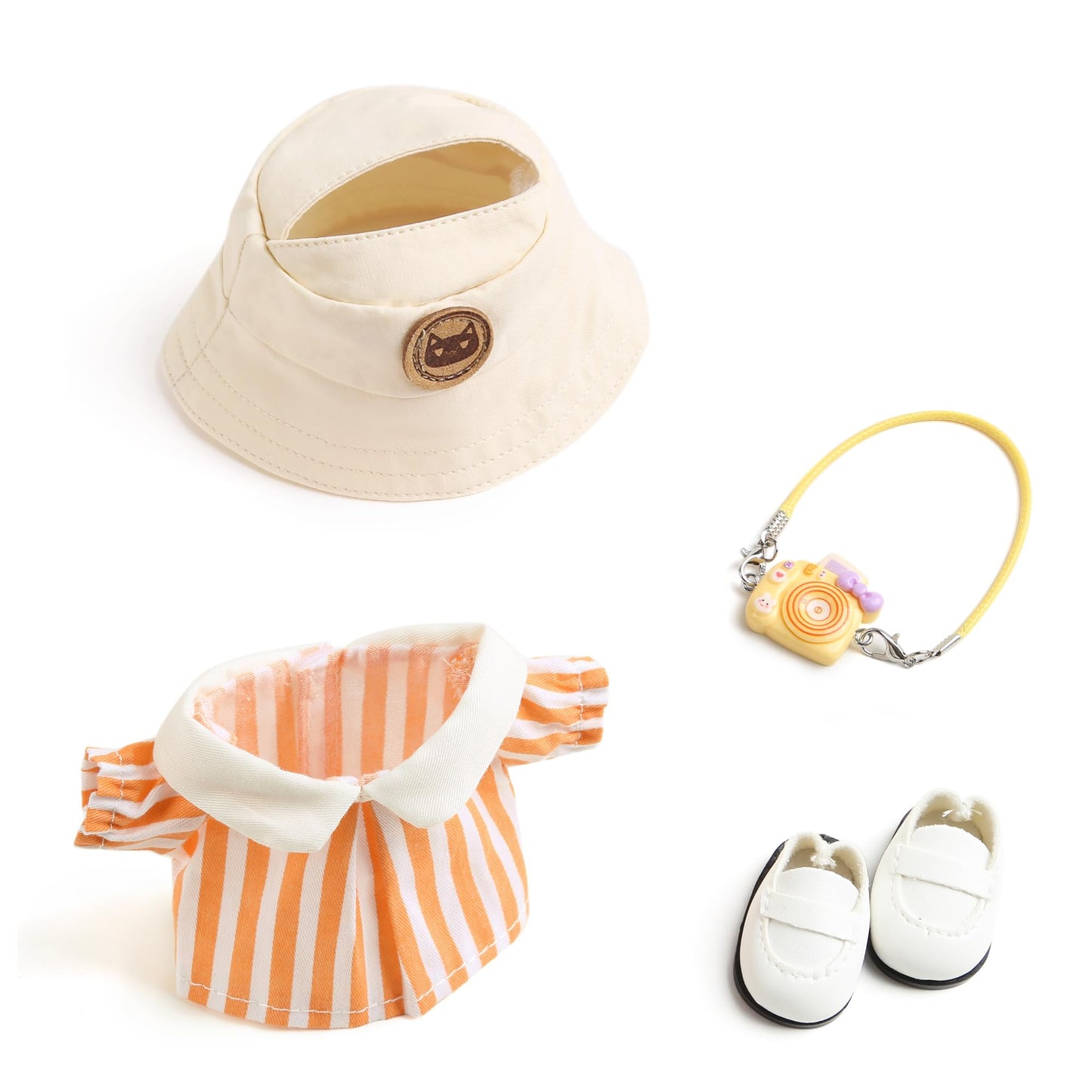 17cm Doll Clothes for Labubu - Kawaii Clown Style Set - Doll's Hat & Doll's Clothing & Doll's Shoes & Camera  Cute Doll Outfit with Accessories for Display  Collectors  Gift - Orange (NO Dolls)