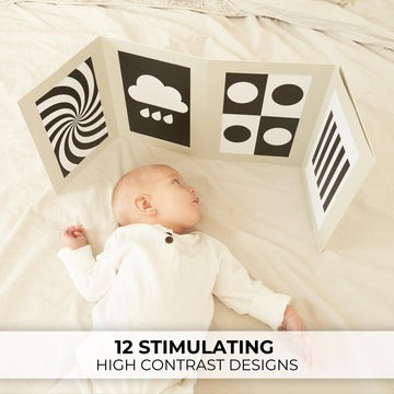 High Contrast Tummy Time Toy For Baby With Large Black And White Cards - Stimulating Sensory Development Boards & Mirror For Babies & Infants 0-3 Months - Twelve Montessori Patterns That Newborns Love