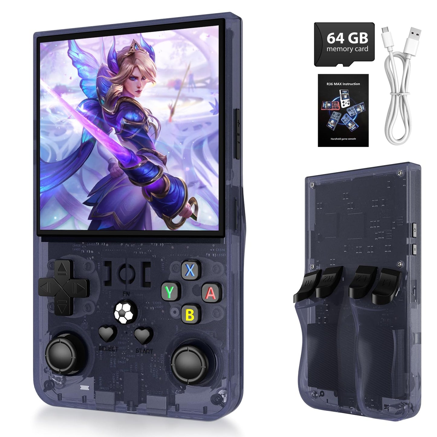 R36MAX Upgraded Retro Gaming Console,4.0 inch IPS Screen,Linux System with Professional RK3326 Gaming Chip, Retro Game Console B
