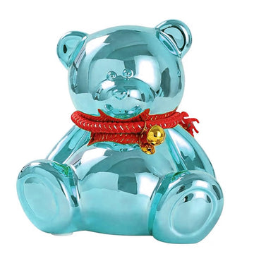 SOBEIT 7.36inch Bear Piggy Bank | Cute Bear Coin Bank | Shiny Plating Craftsmanship | Meticulous Details | Ceramic Bear Money Bank for Kids Girls Boys mature-themed(Blue/6.88 L x 5.62 W x 7.36 H)