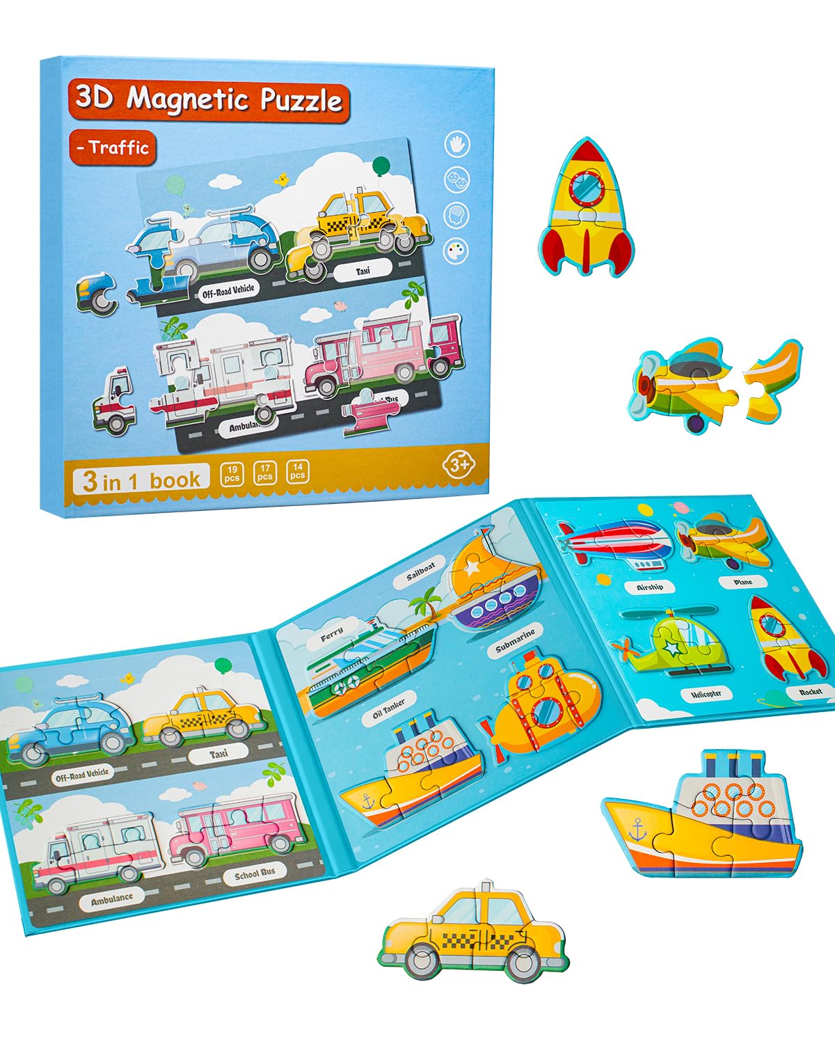 Magnetic Puzzles For Toddlers 1-3, Travel Puzzles Games For Kids Ages 1 2 3 4 5, Traffic Car Activities Toy Jigsaw Puzzles Book