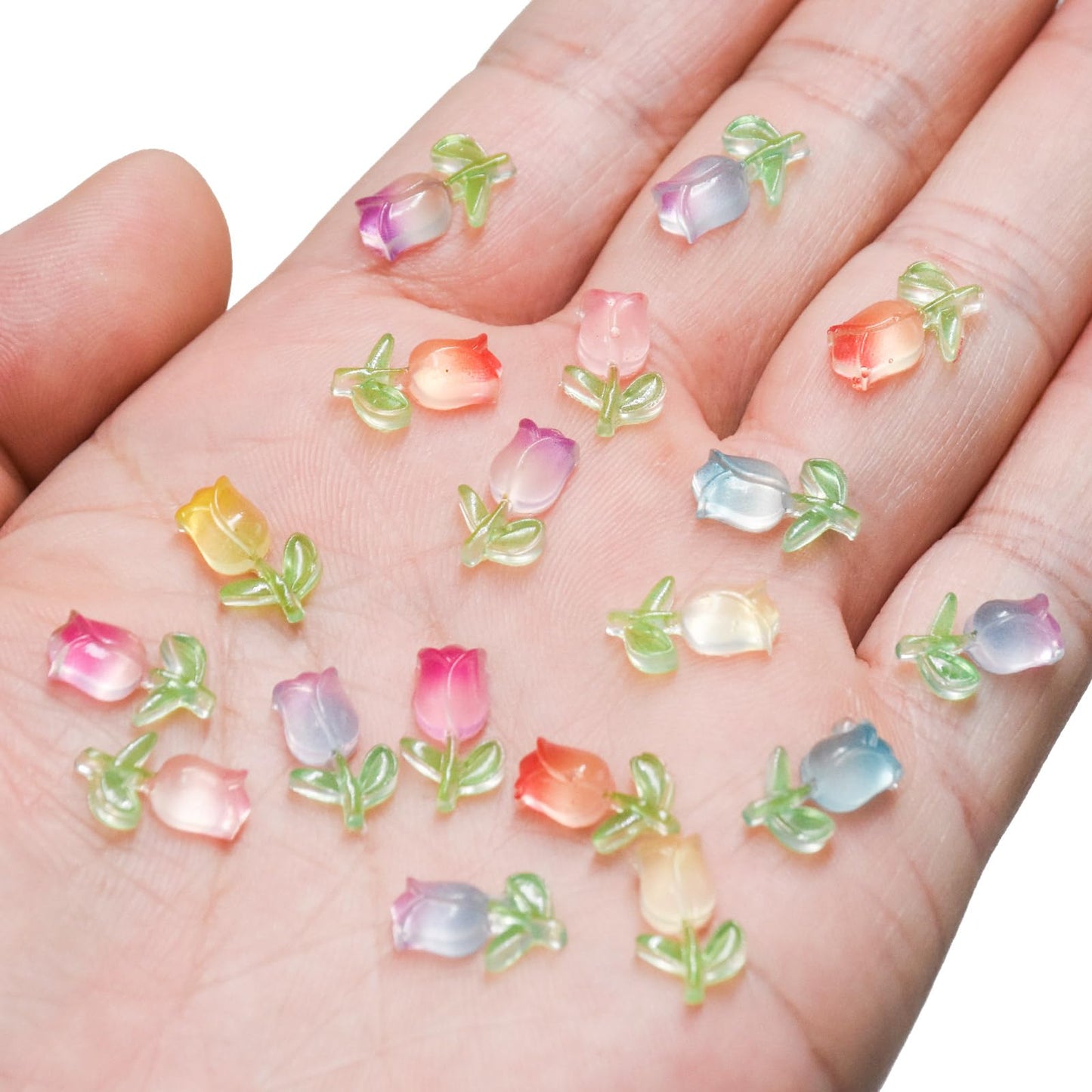 100 Pieces Mini Tulip Flowers For Crafts Dollhouse Miniatures Luminous Resin Mini Things Micro Tulip For Fairy Garden Micro Land