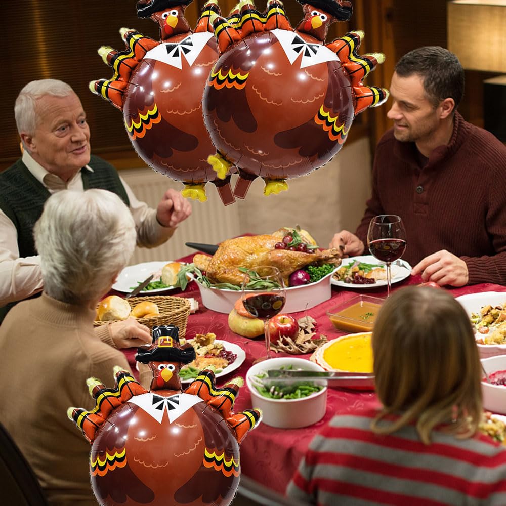 HADCKJA Big Turkey Balloons - Thanksgiving Party Decorations, Aluminum, 3pcs, Fall Harvest Theme