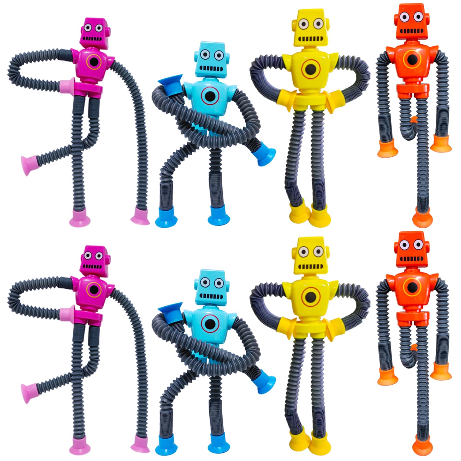 8 PCS Suction Cup Robot Toy Shape Changing Telescopic Pop Tubes Autism Sensory Toy Kids Girls Boys Toddlers mature-themed Funny Robot Action Figure Bendable Fidget Toy Gift Birthday Party Favors Christmas