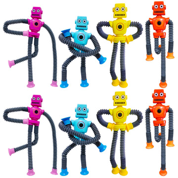 8 PCS Suction Cup Robot Toy Shape Changing Telescopic Pop Tubes Autism Sensory Toy Kids Girls Boys Toddlers mature-themed Funny Robot Action Figure Bendable Fidget Toy Gift Birthday Party Favors Christmas