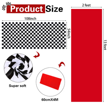 Tallew Checkered Disposable Tablecloths - 2 Pcs Black & White Race Table Covers for Racing Birthday Party Decor - Red