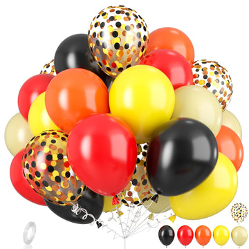 Dagelar Black Orange Yellow Red Balloons, Colorful Latex Balloons With Confetti Balloons, For Construction, Race Car, Monster Tr