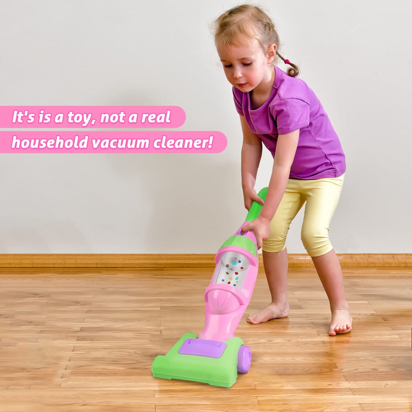 Kids Vacuum Cleaner Toy For Toddler, Pink Toy Vacuum Cleaner With Light & Realistic Sounds, Pretend Role Play Household House Ke