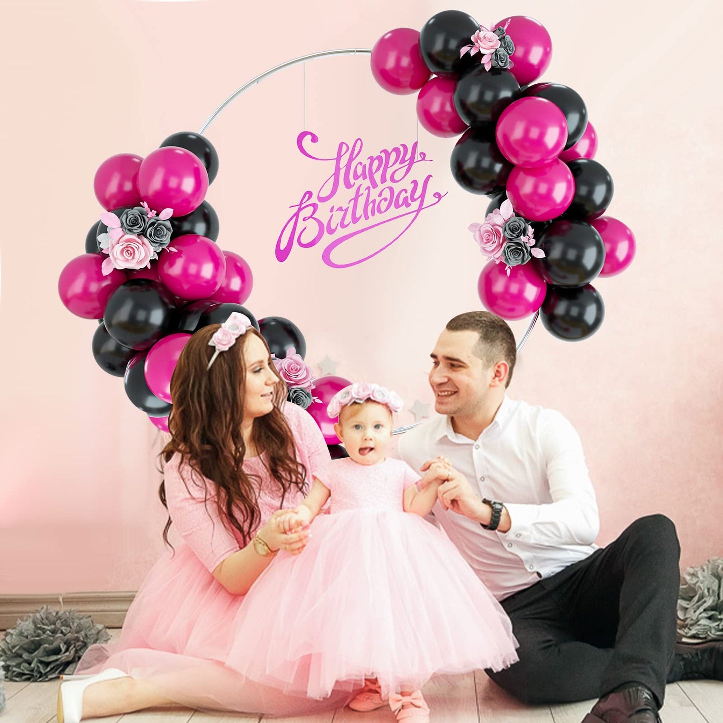 Balloons Black And Hot Pink, 50Pcs Hot Pink Black Balloon Arch Kit, Hot Pink Latex Balloons For Birthday Decoration Wedding Baby