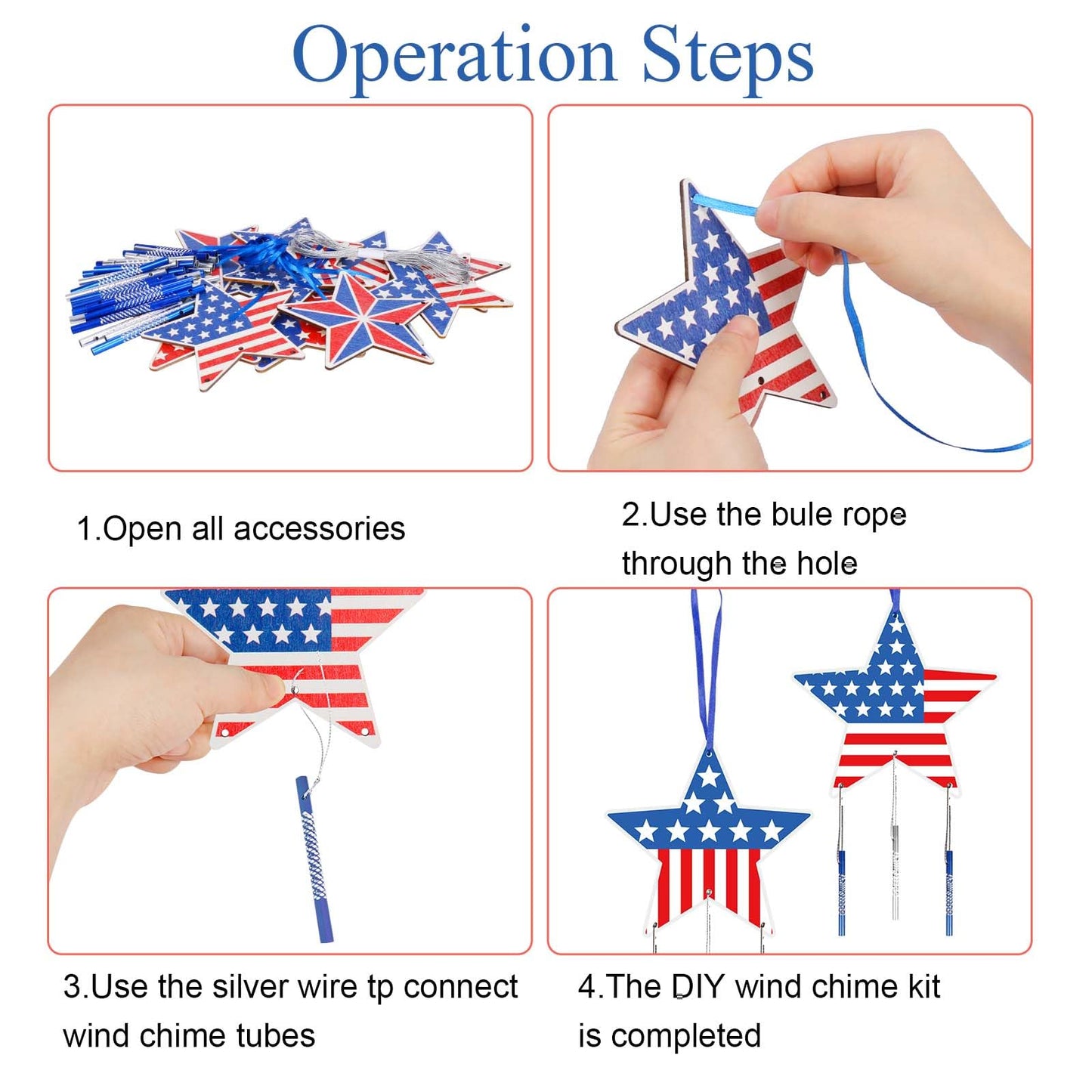 Fennoral 12 Pack Star Wind Chime Kit For Kids Make You Own Patriotic Star Wind Chimes Diy Colorful 4Th Of July Craft For Usa Ind