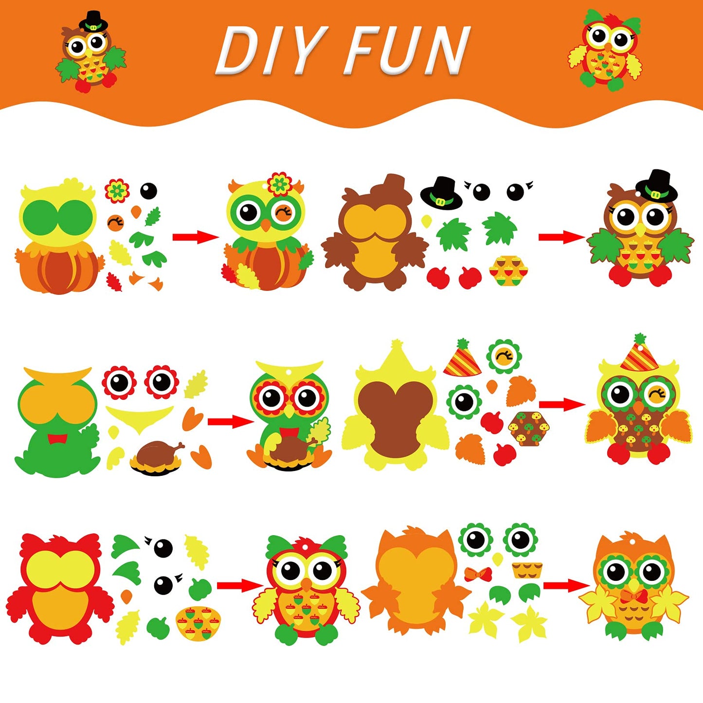 Chiazllta 30 Packs Fall Thanksgiving Craft For Kids Thanksgiving Owl Diy Art Craft With Fall Autumn Leaves Pumpkins Stickers Mak