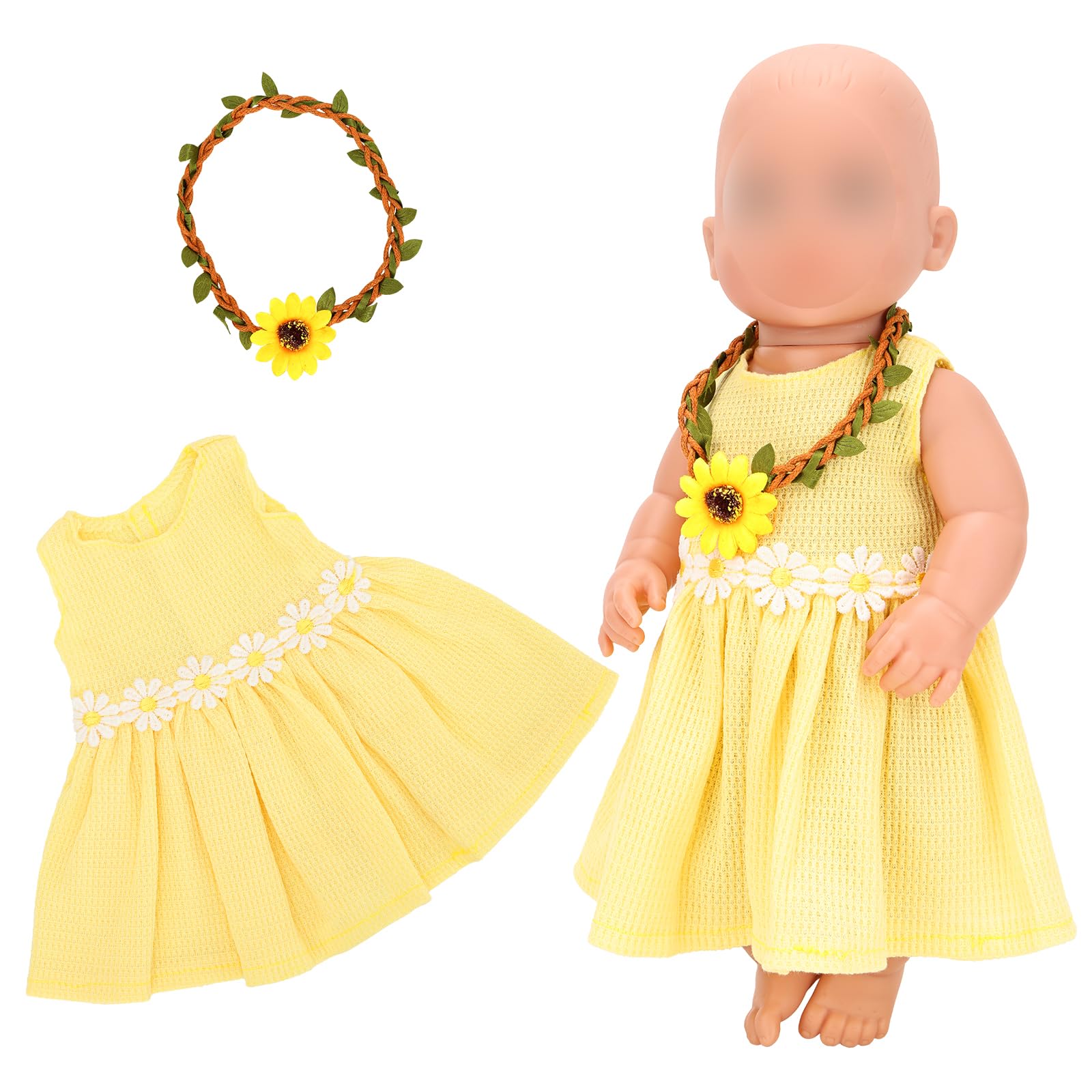 Miunana for 11-18 inch Baby Doll with Yellow Dress & Floral Crown Interchangeable Outfit Role-Play  Collectible Display for One Year Old Doll Clothes and Accessories