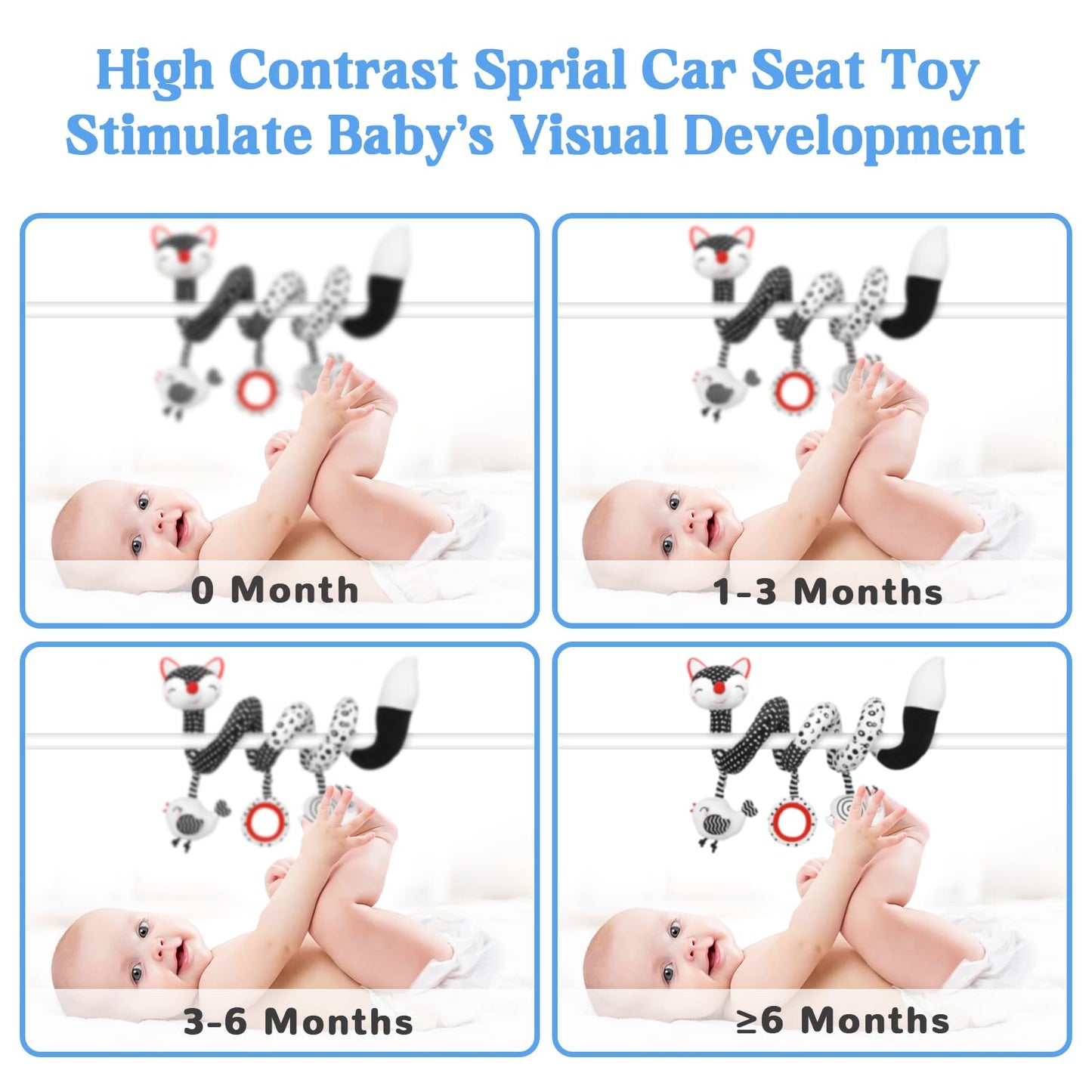 Car Seat Toys Baby Toys 0-3 Months Infant Toys Spiral Stroller Toys, Newborn Toys Black And White Baby Toys, High Contrast Baby Toys For Crib Mobile, Baby Toys Gift For 0 3 6 9 12 Months Girls Boys