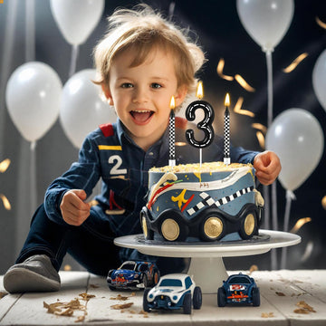 13 Pcs Racing Cars Themed Birthday Candles - 1 to 9 Number Candle & Black and White Checkered Candles, Truck Candle Cake Topper