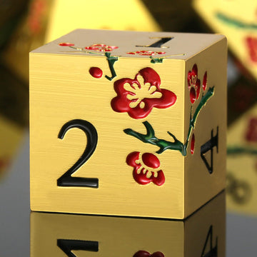DNDND Flowers Metal Dice, 7 PCS Metallic DND Dice with Grogeous Gift Case for D&D Dungeons and Dragon Tabletop Game (Red Flowers