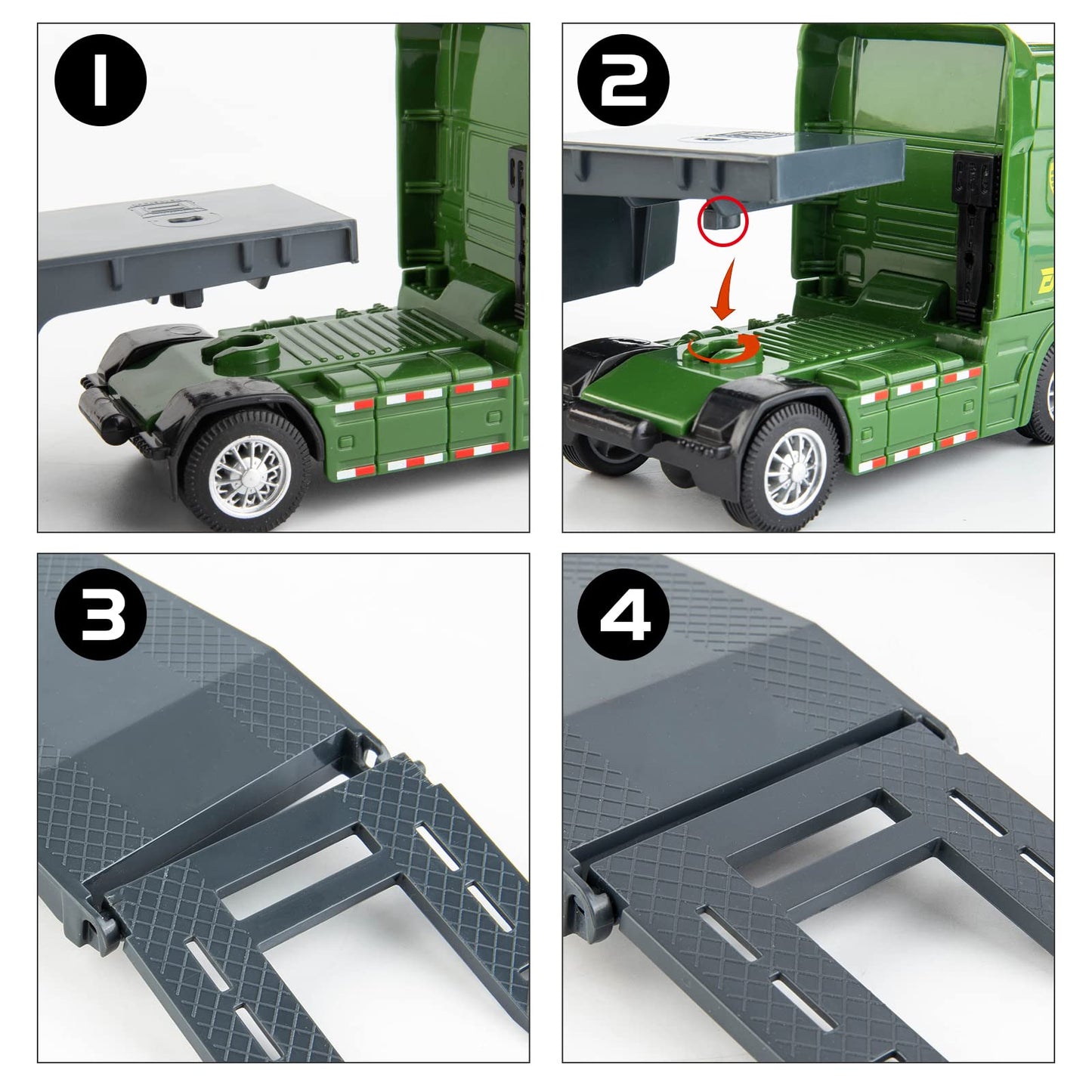 TGRCM-CZ Flatbed Truck Toy with Tank,Army Toys, Semi Flatbed Trailer-Push and Go Toy Trucks, Construction Trucks for Toddlers,Pl
