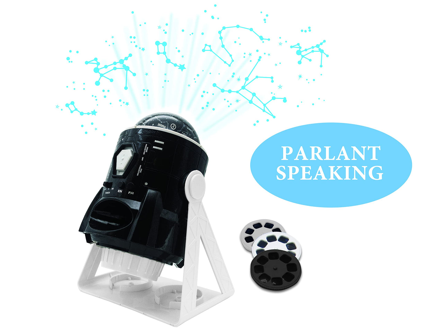 Lexibook Nlj181I1 Speaking 2-In-1 Planetarium Projector, 24 Images To Discover Space, 2 Constellation Domes, Stem, Black/White