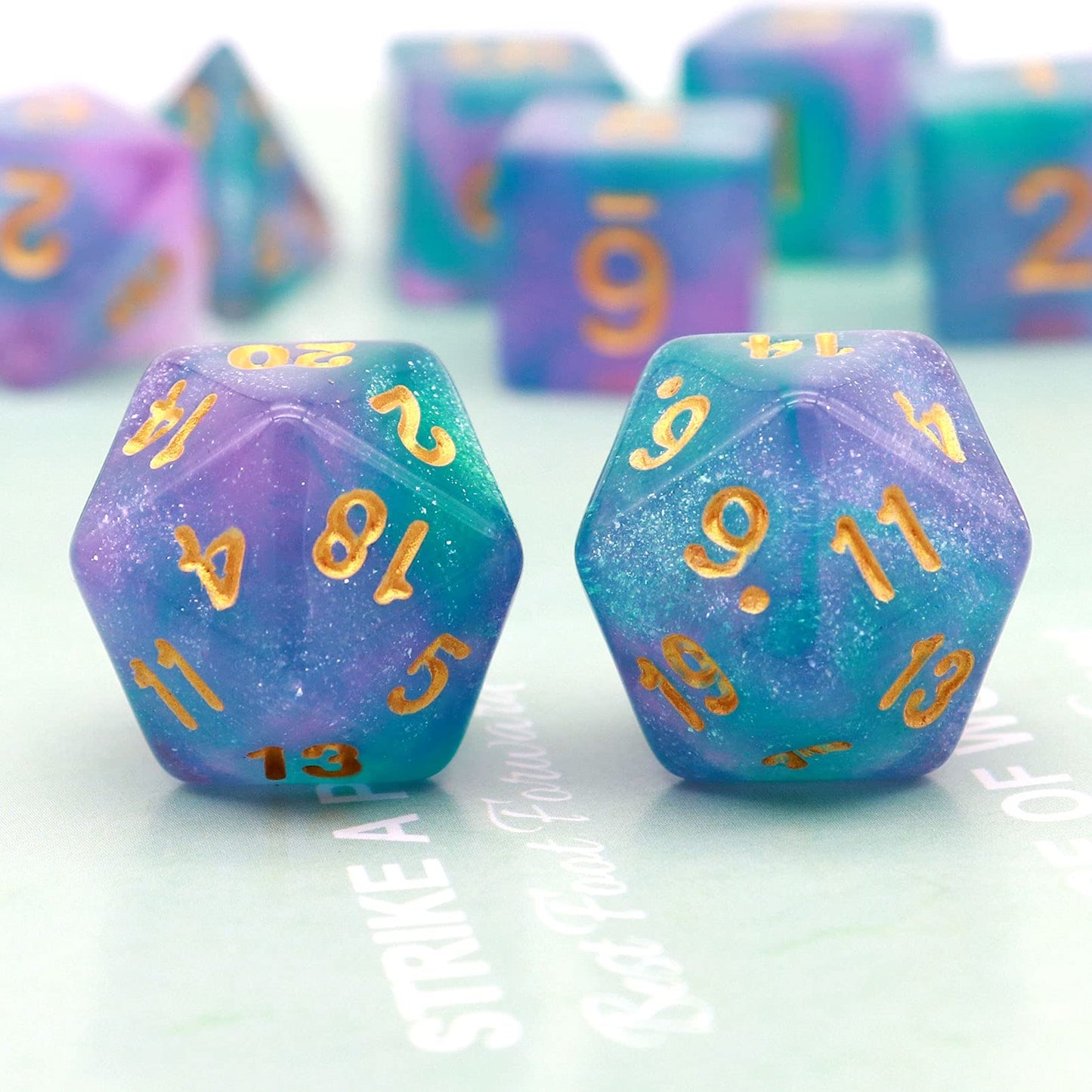 Haxtec 11 Piece Dice Set Extra D6 D20 Compatible with Dungeons and Dragons 5e RPG Games-Teal Purple Glitter
