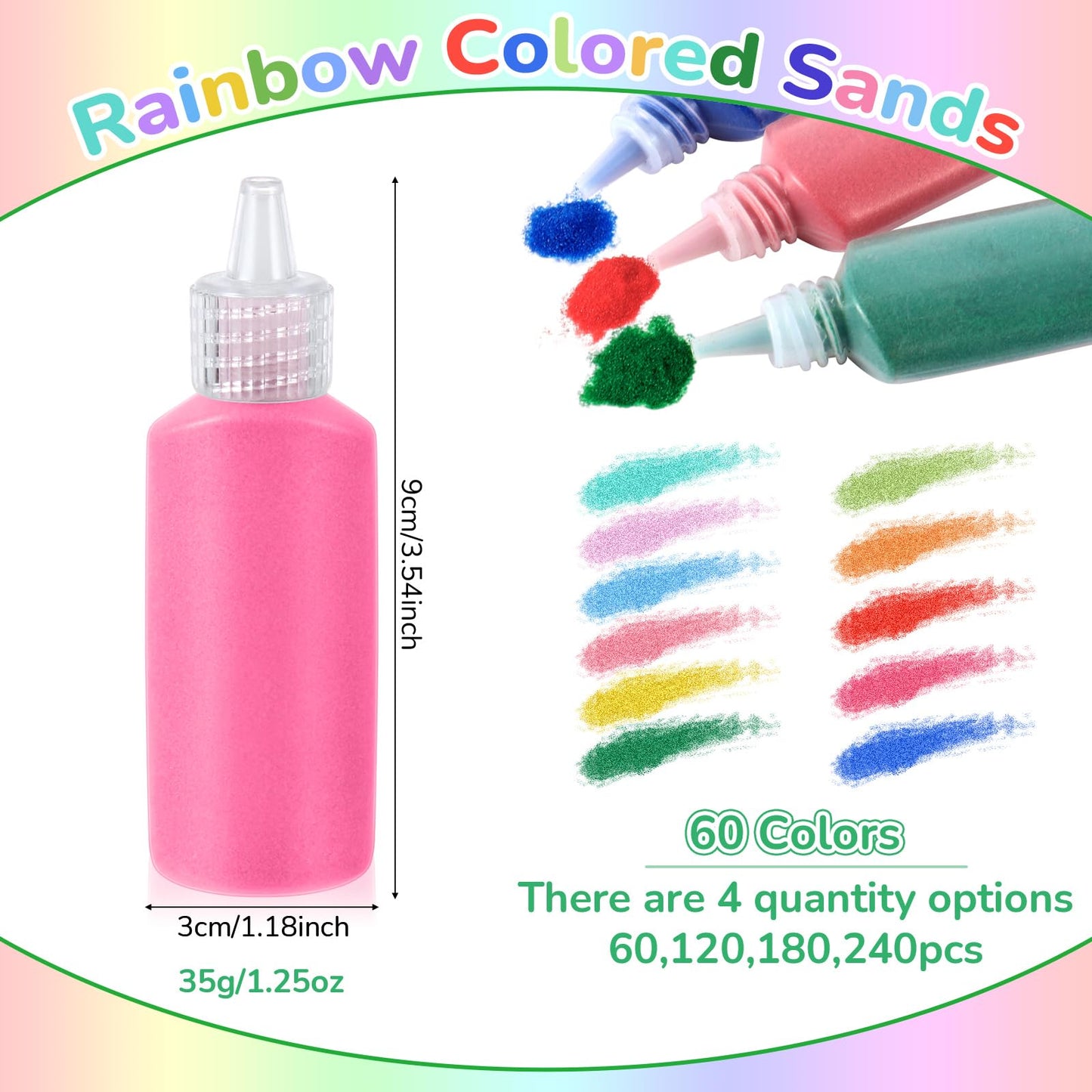 Wettarn 60 Pcs 1.25 oz Sand Art Bottle Kits 60 Colors of Sand Art Rangoli Colors for Painting DIY Drawing Favor Diwali Wedding D
