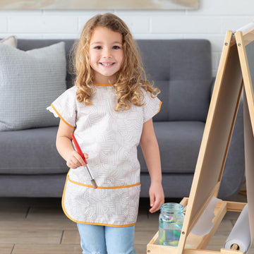 Bumkins Toddler Smock Bib - Reusable Waterproof Arts & Crafts Apron, Soft Polyester, Boho Beige, Ages 3-7, Model UA-132