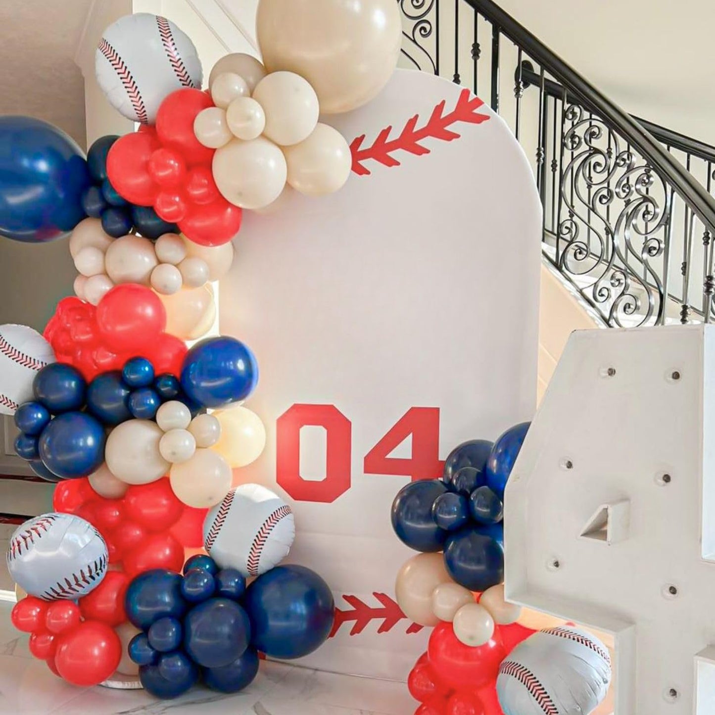 FunHot Baseball Balloon Arch Kit, Navy Blue & Red Garland with White Foil Balloons, Birthday Party Decorations, Model B188-29E
