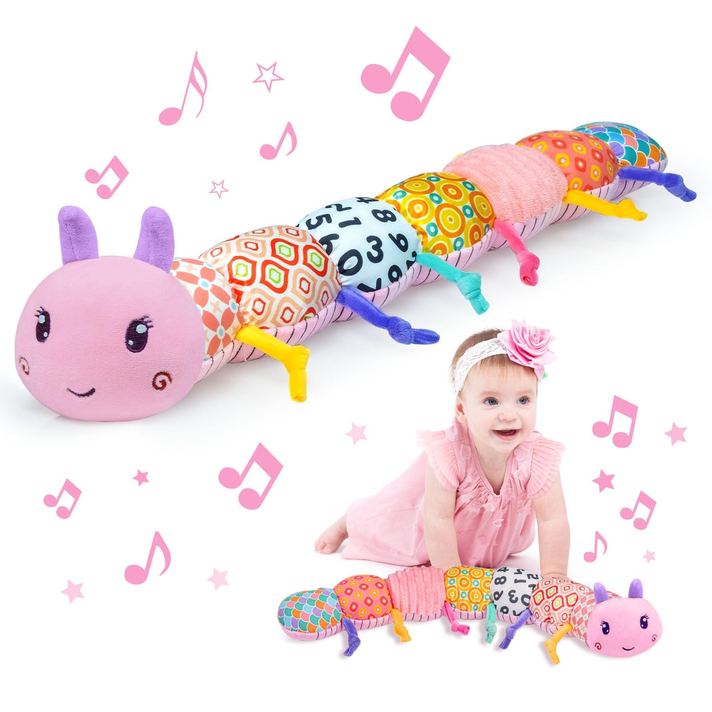 Baby Infant Musical Toy Soft Stuffed Animal Toy With Multi Textures,Rattle,Crinkle,Newborn Baby Toy For 0 3 6 9 12 Months Girls