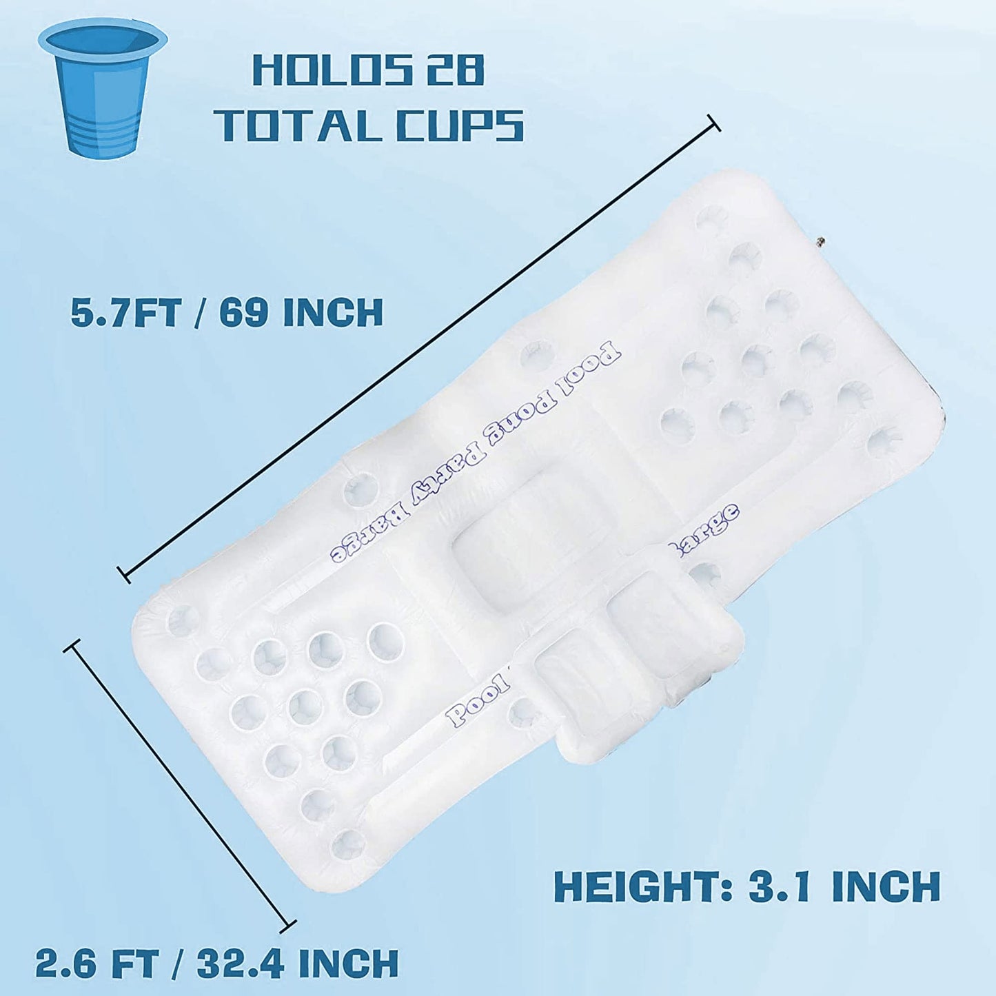 Hourleey 6 Ft Inflatable Pong Game Table For Pool Lounge, Floating Party Barge For Outdoor For Adults Soft Pool Party Toys