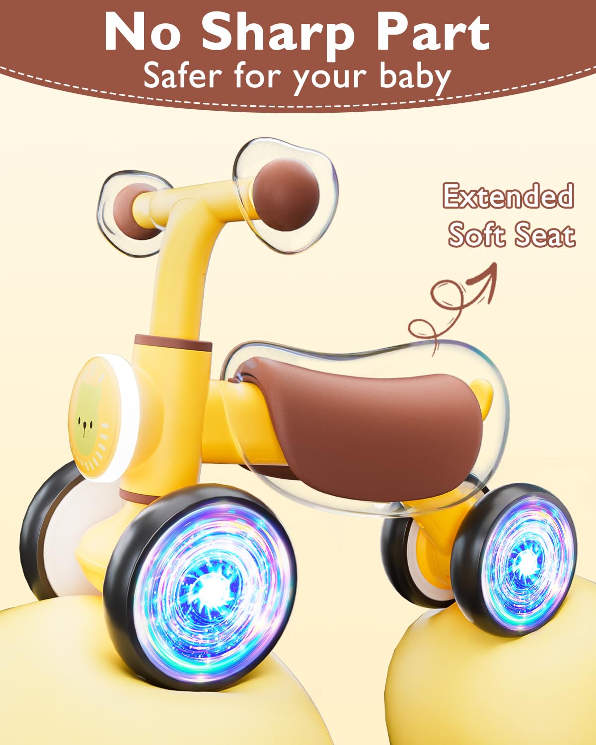 Balance Bike Toys For 1 Year Old Boy, Toddler Toys For 1 Year Old Girls Gifts, Toddler Bike With Colorful Glow Wheel, Soft Music